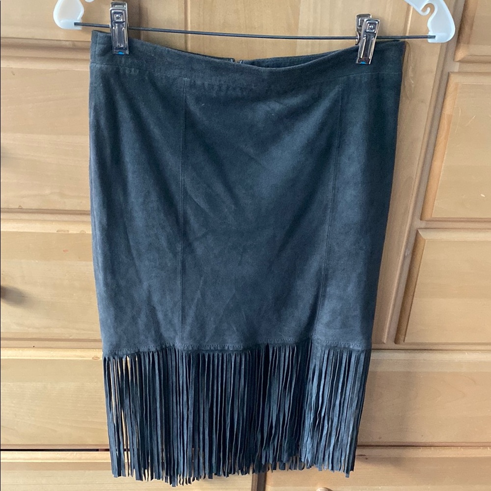 Scoop NYC Dark Green Suede Fringe Skirt